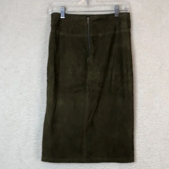 Alice + Olivia Womens Olive Green French Leather Suede Skirt SIZE 2 - Picture 5 of 9